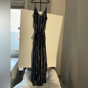 Aqua Navy Blue Maxi Dress with Cream Stripes